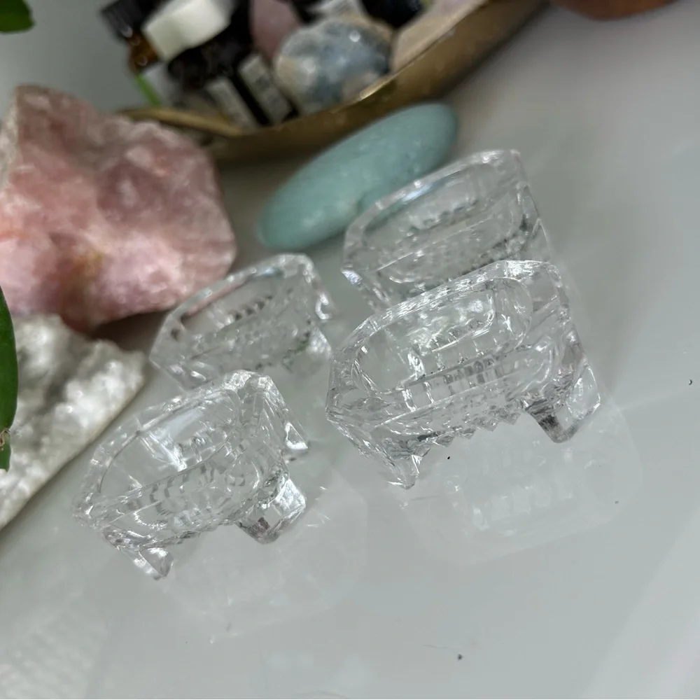 4 Vintage Elegant Clear Glass Cut Crystal Salt Cellars Open Salt Dish - Picture 3 of 9